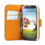 Wholesale Samsung Galaxy S4 Anti-Slip Flip Leather Wallet Case with Stand (Blue-Orange)
